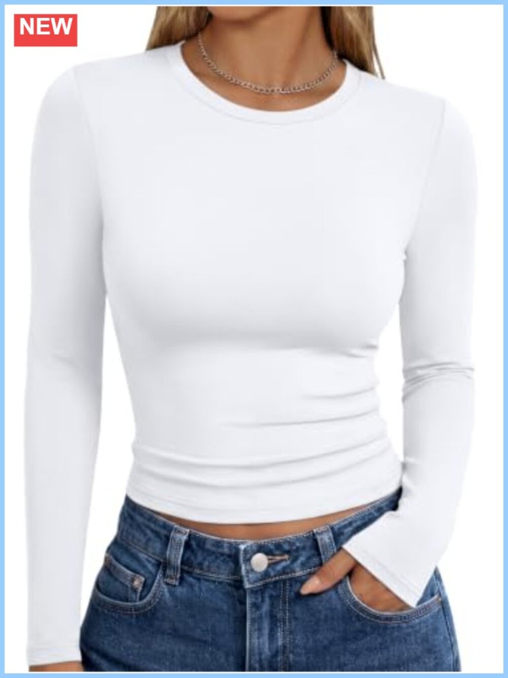 Women's Long Sleeve Crew Neck Slim Fit Crop Top Stretch Basic Tee
